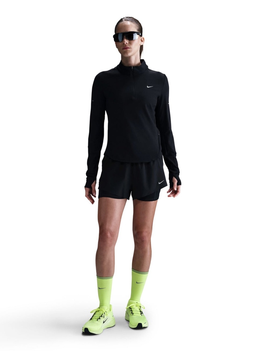 Nike Swift Dri-FIT UV Half Zip Running Top Black Silver Women’s L 12 NWOT